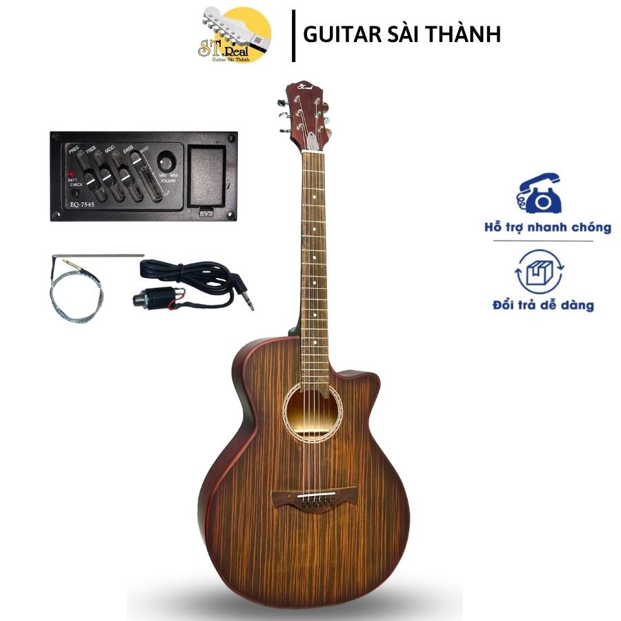 (Miễn Phí Ship) Đàn guitar acoustic có eq âm vang và sáng + Tặng Bao da + pick gãy + sách hướng dẫn + dây sơ cua + dây jack kết nối amly