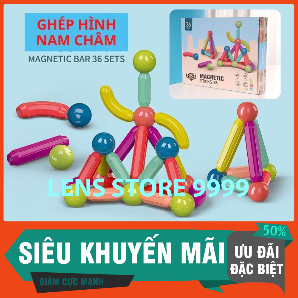 Bộ Đồ Chơi Xếp Hình Lắp Ráp Nam Châm 64 Chi Tiết Cao Cấp, Lego Thông Minh, Giúp Trẻ Em Phát Triển Trí Tuệ - LENS STORE 9999