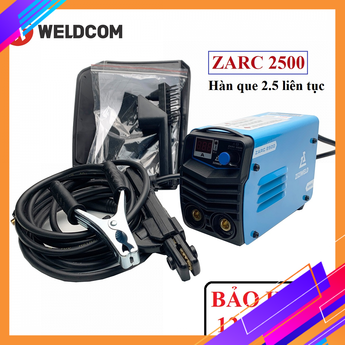 Máy hàn công nghiệp Weldcom ZARC 2500, dòng hàn 120A, hàn que 2.5ly không giới hạn thời gian, bảo hành điện tử 12 tháng bởi Weldcom