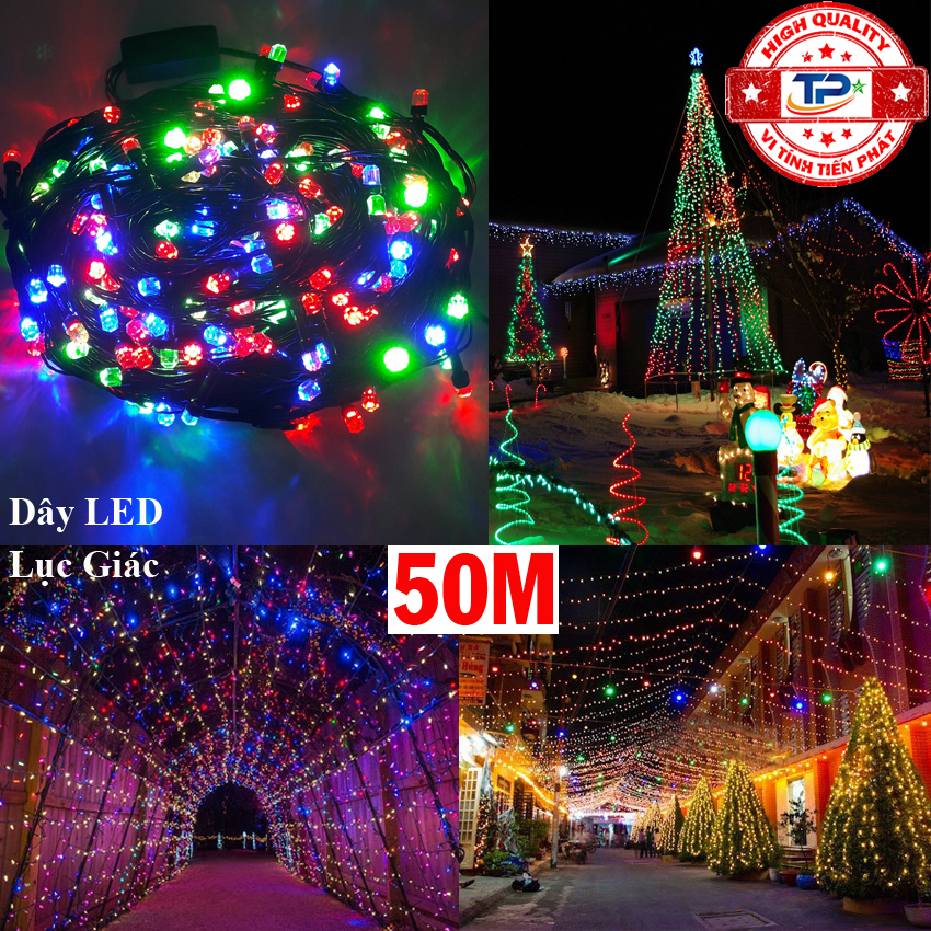 Dây đèn Led dài 50m C3 hình Lục Giác nhấp nháy nhiều màu dùng trang trí Đường Phố, Gia Đình, Quán, Noel, ... Chúc Mừng Năm Mới quà Tết 2024