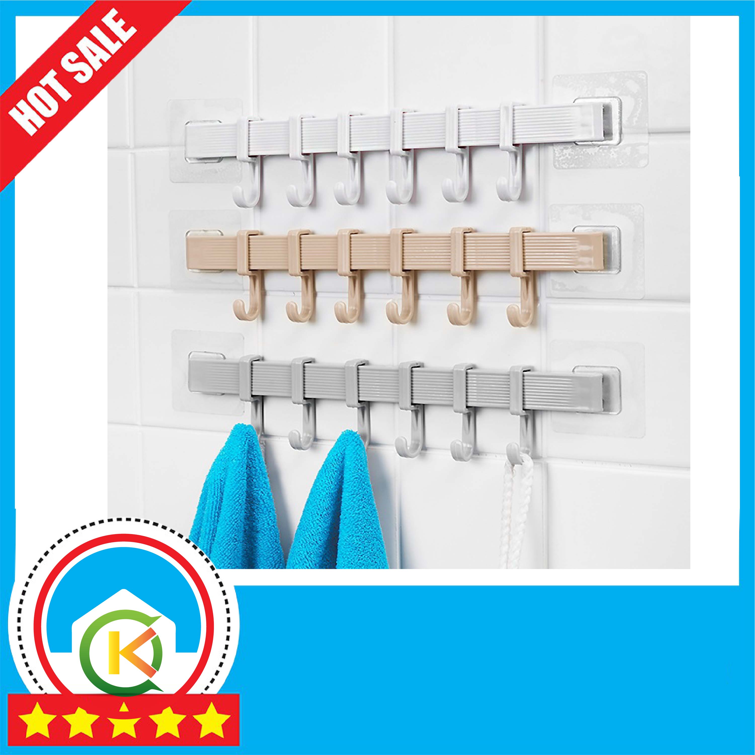 Thanh treo dán tường treo đồ đa năng 6 móc 34.5x6cm