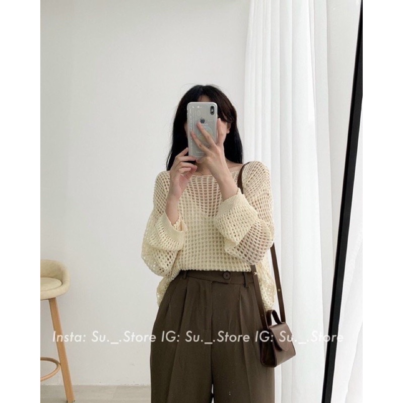 💥set áo len lưới kèm áo 2 dây tim quảng châu