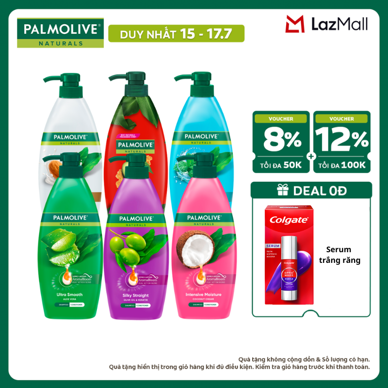 [Chỉ 15-17.7_Tặng 1 Serum] Bộ sưu tập 6 chai dầu gội Palmolive 600ml (đủ các màu)