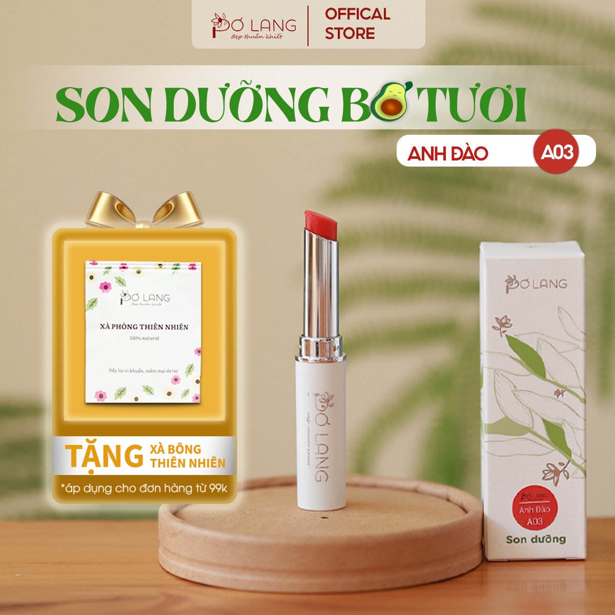 Son dưỡng môi Pơ Lang màu Hồng Cam dưỡng môi từ trái bơ - A03