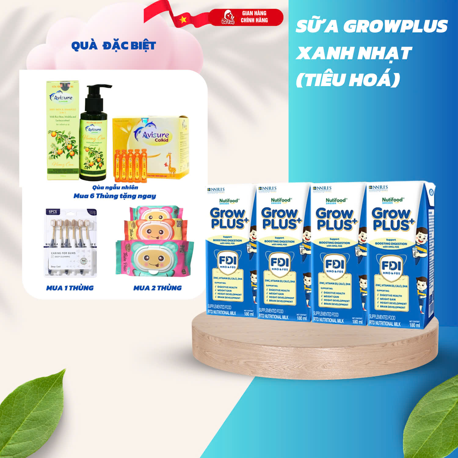 [ TẶNG QUÀ ] Sữa Bột Pha Sẵn Nutifood Sweden GrowPLUS+ Xanh Nhạt Tiêu Hóa Khỏe Mạnh Bé Tăng Cân
