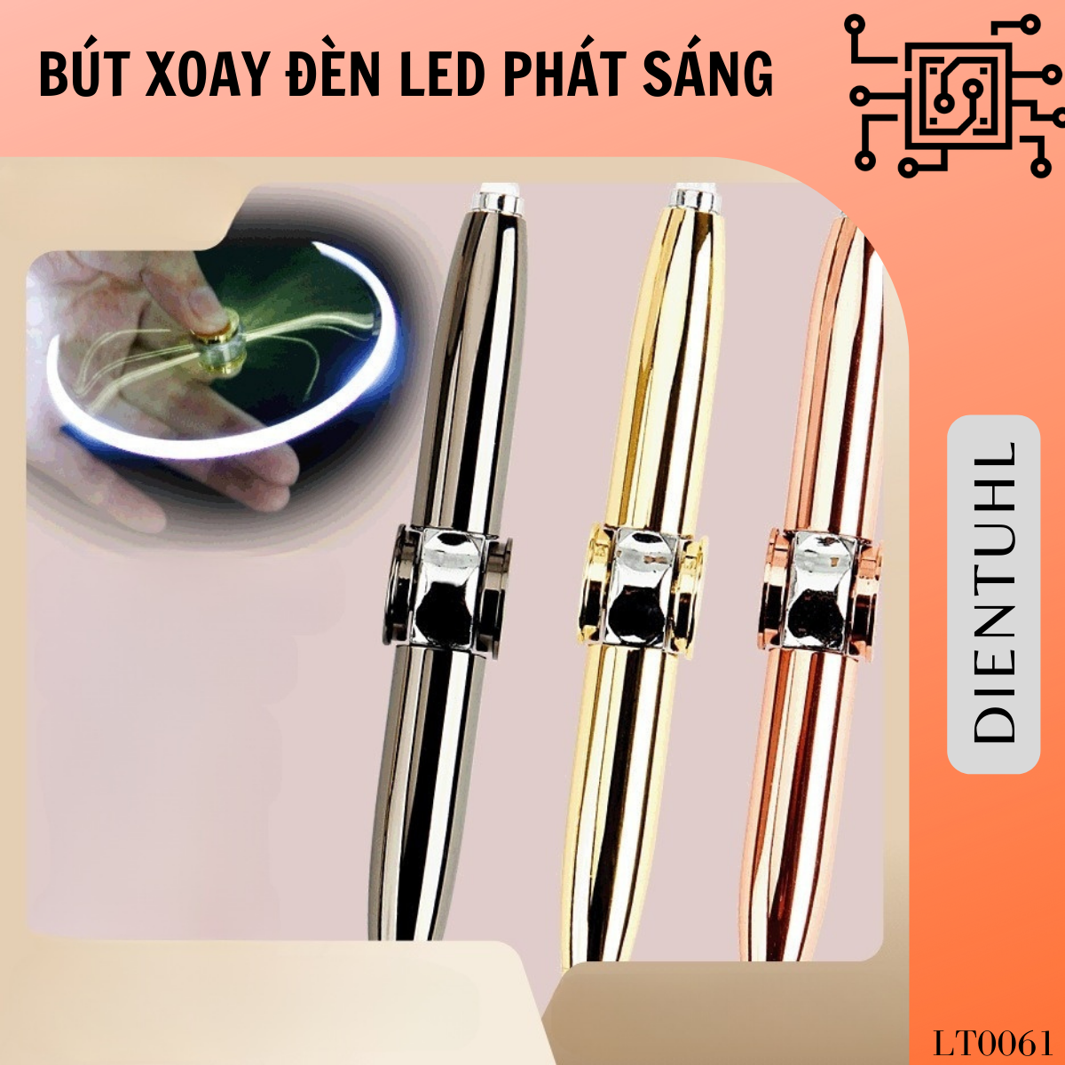 Bút Bi Xoay Kim Loại - Con Quay Fidget Spinner có đèn LED phát sáng đa năng