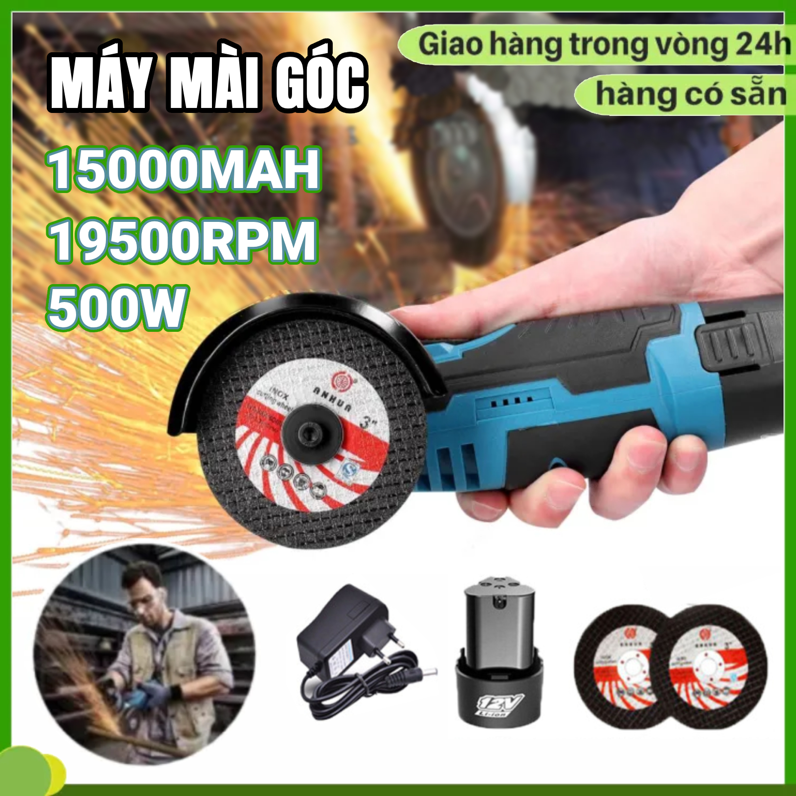 Máy mài góc dùng pin 12v 15000mah, máy mài góc cầm tay, máy đánh bóng không dây, máy mài cắt cầm tay