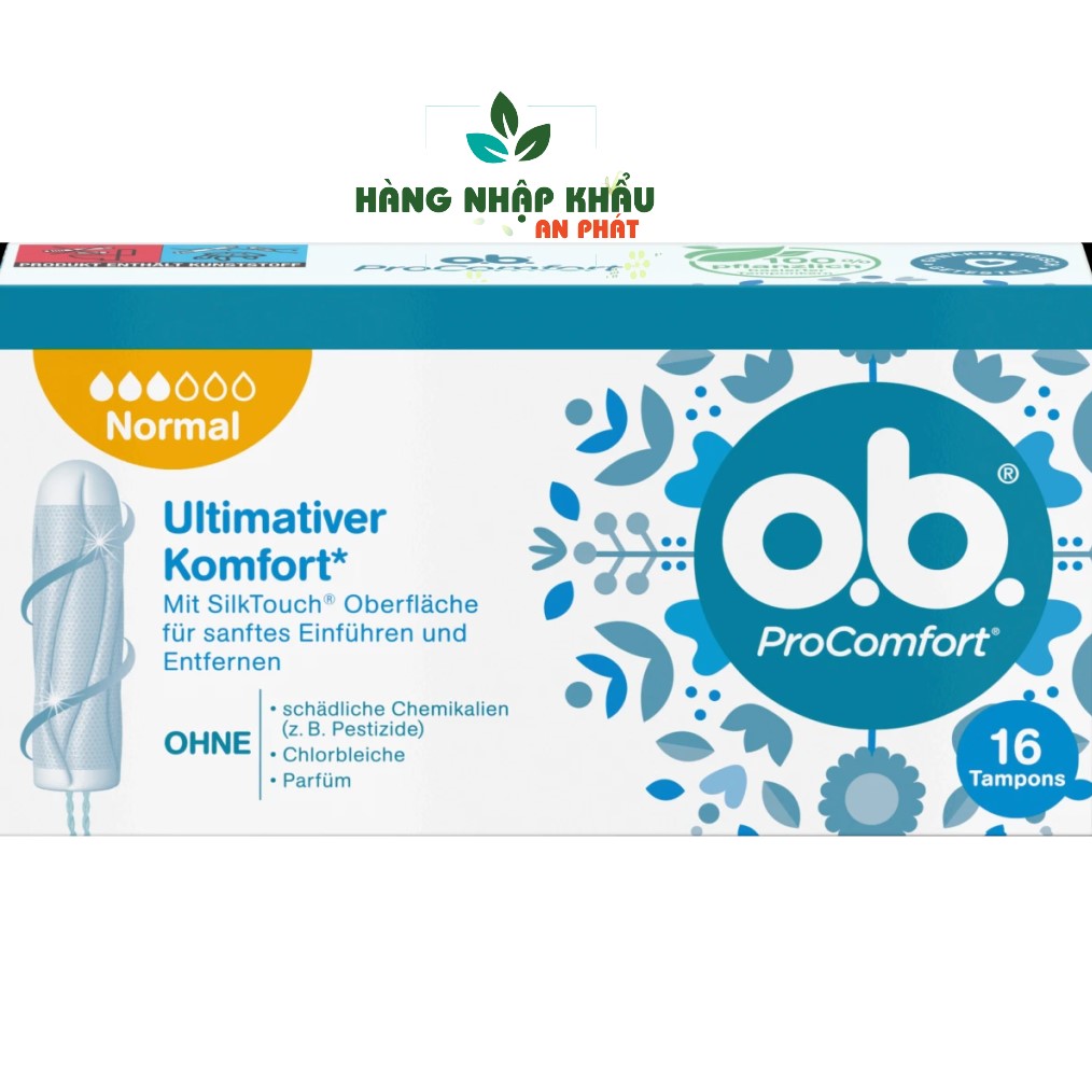 Băng Vệ Sinh TAMPON O.B Kháng Khuẩn,Siêu Thấm Hút, Hoàn Toàn Tự Nhiên, Hộp 16 chiếc