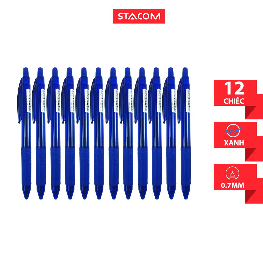 Bút bi mực gel stacom dạng đầu bấm nét 0.7mm mực xanh - gp105