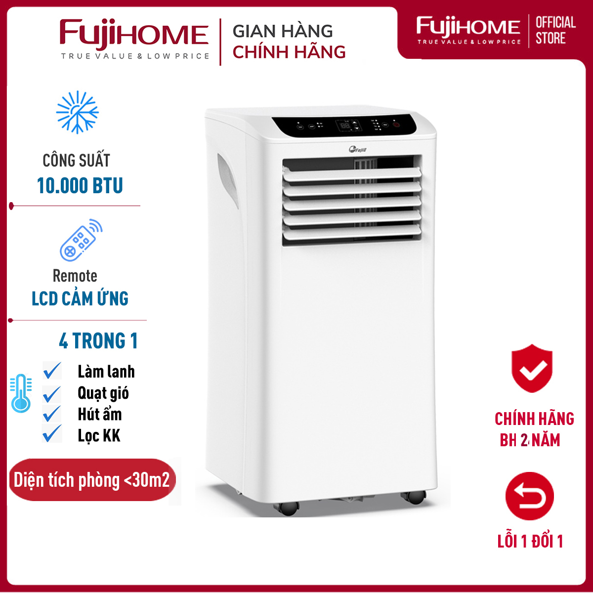 Máy lạnh đứng di động 10.000 BTU  nhập khẩu FUJIE, Điều hòa di động cây mini đa năng chính hãng điều khiển từ xa + wifi