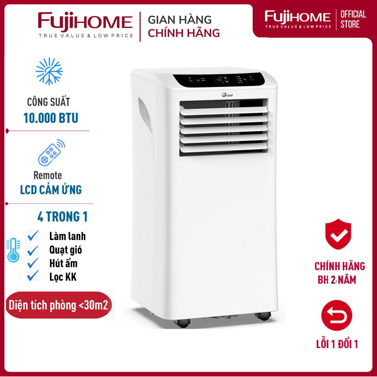Máy lạnh đứng di động 10.000 BTU nhập khẩu FUJIE, Điều hòa di động cây mini đa năng chính hãng điều khiển từ xa + wifi