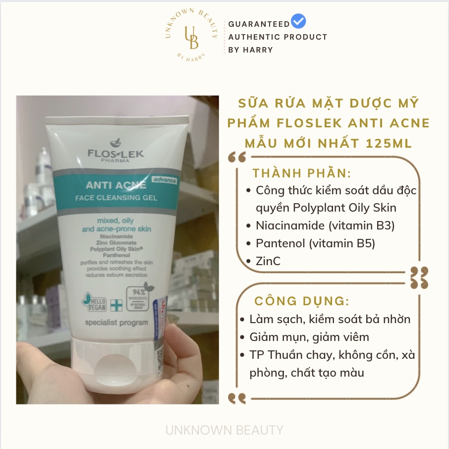 Mẫu mới floslek sữa rửa mặt cho da dầu mụn anti acne 125ml | unknown beauty