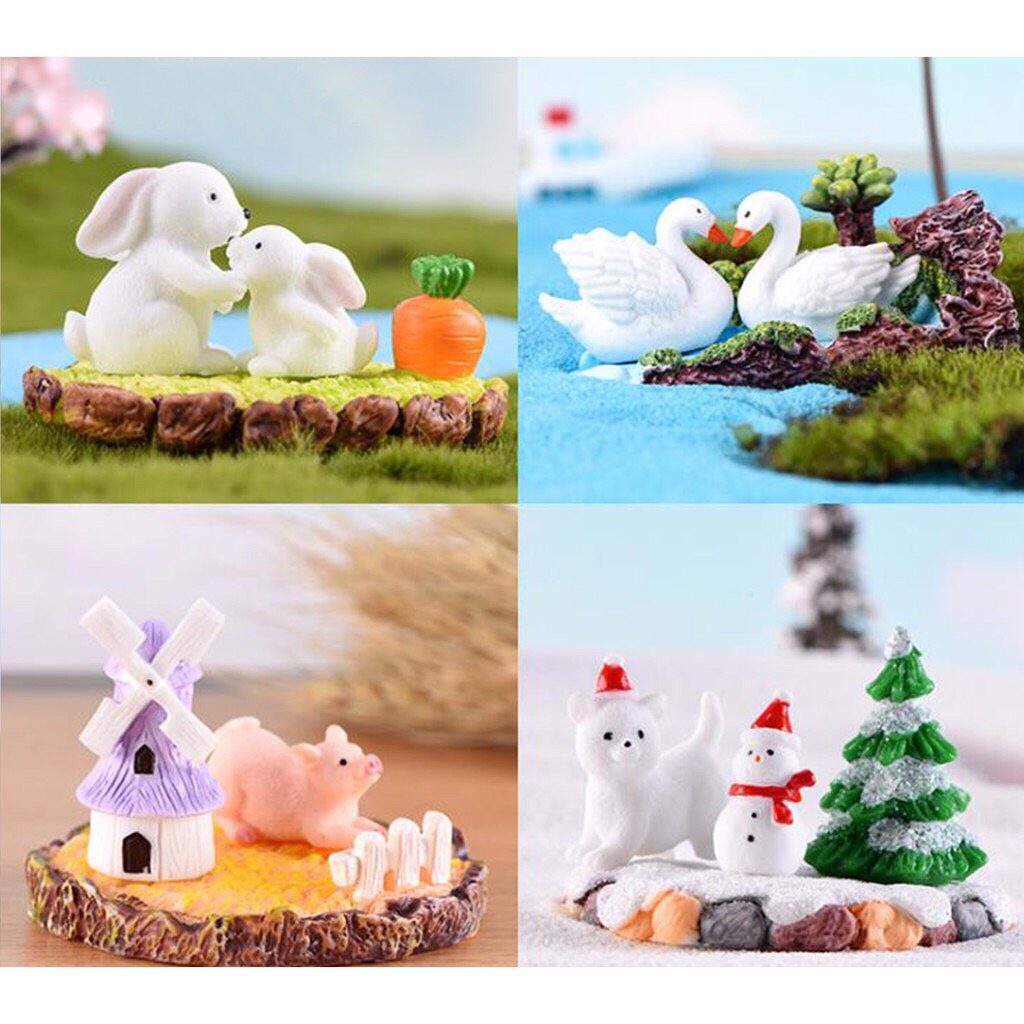 Mô hình cảnh làm sẵn trang trí tiểu cảnh, thủy sinh, terrarium, chậu cây cảnh, sen đá, bánh kem, xương rồng