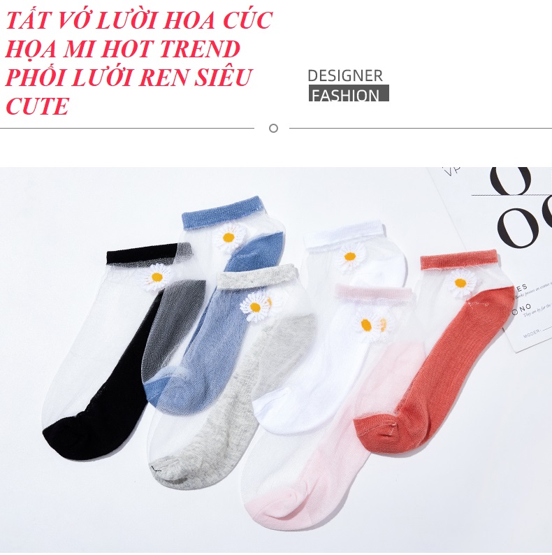 [HCM]Set 5 Đôi Tất Vớ Lười Hoa Cúc Phối Lưới Ren Thoáng Mát Dễ Thương Phong Cách Hoa Cúc Hot Trend
