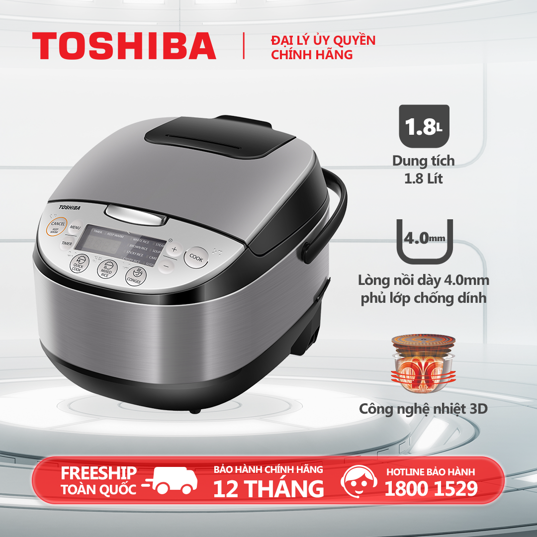 Nồi cơm điện tử Toshiba 1.8 lít RC-18DR2PV(K) -Có xửng hấp, Giữ ấm 12 tiếng, Hẹn giờ 24 tiếng- Hàng chính hãng bảo hành 12 tháng, chất lượng Nhật Bản