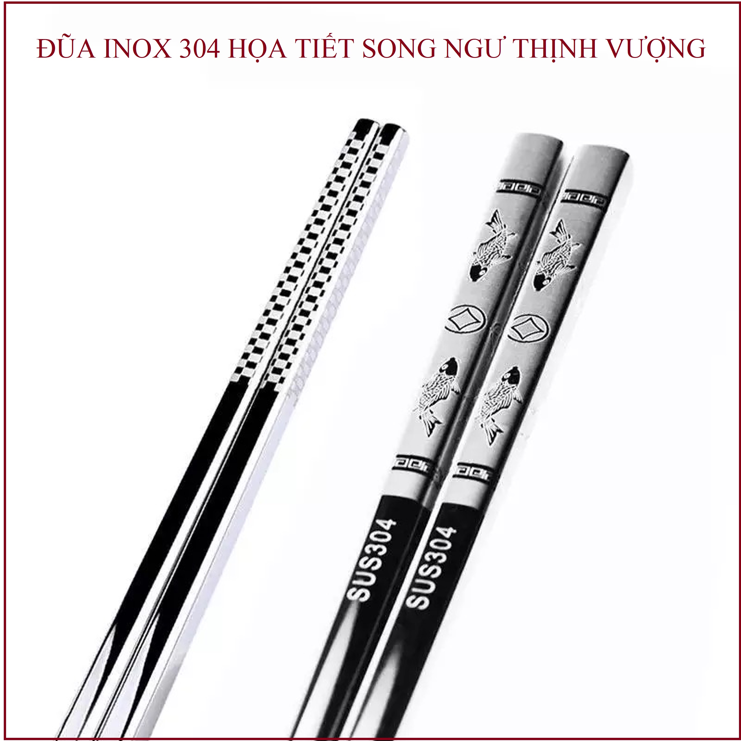 [HCM]Bộ 5 Đôi Đũa INOX 304 Song Ngư  - Đũa Kim Loại Thép Không Gỉ  -  Khăc laser Chống TRƯỢT-An Toàn Và Chất Lượng