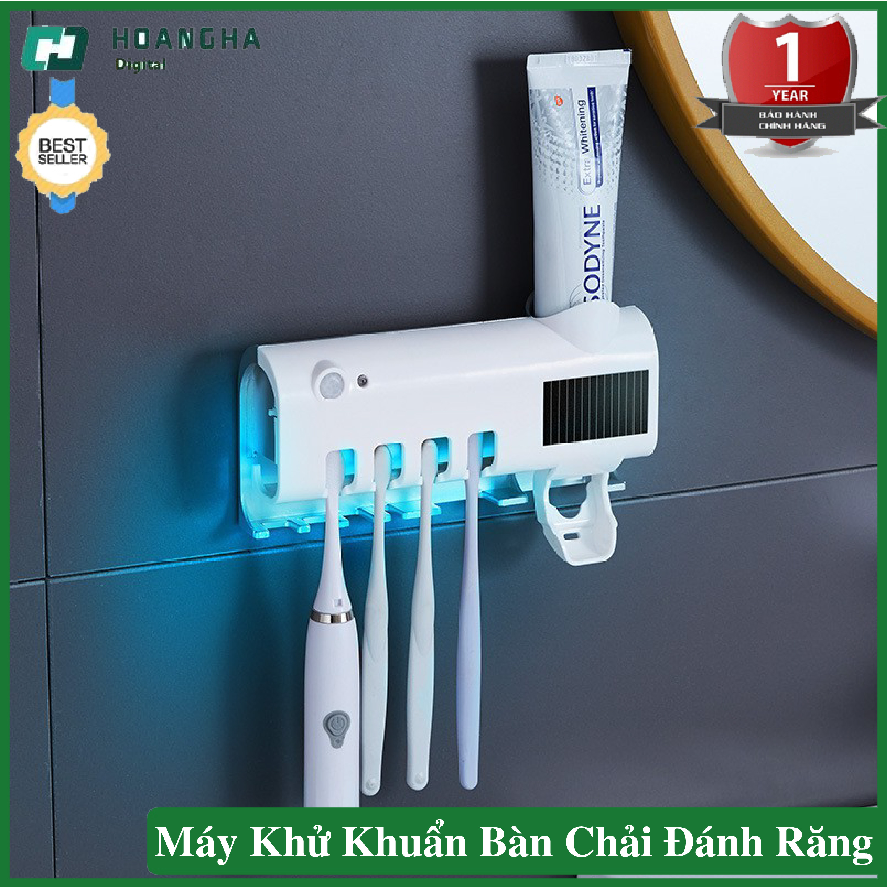 Máy khử khuẩn tiệt trùng bàn chải đánh răng bằng tia UV, kiêm kệ nhả kem đánh răng, Giá treo bàn chải đánh răng