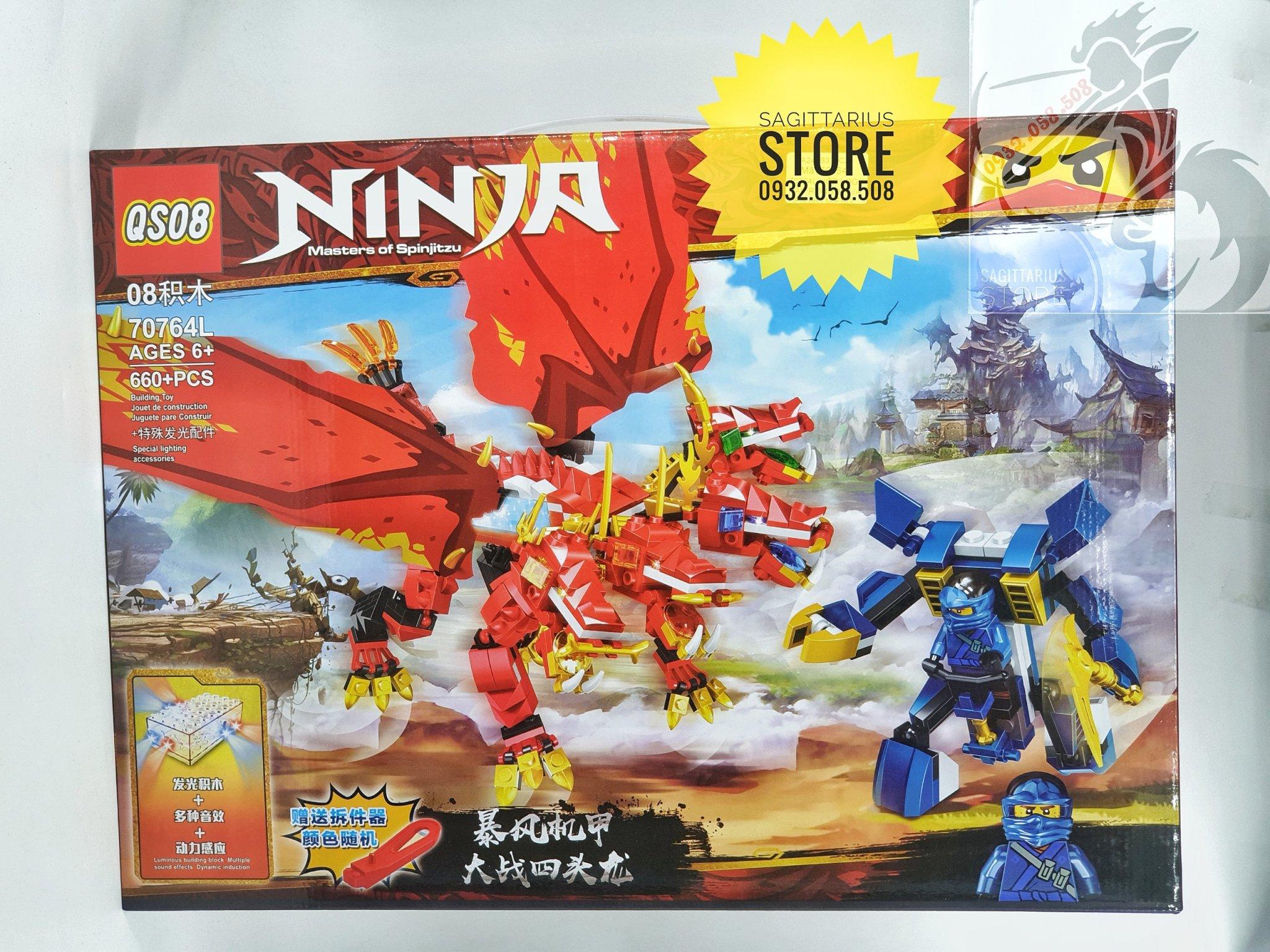 [HCM]Bộ Lego QS08-70764L Lắp Ráp Rồng Lửa 4 Đầu ( Có đèn âm thanh - 660 Mảnh )