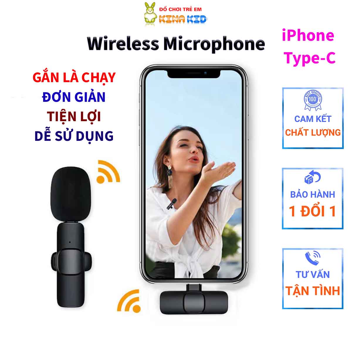 Micro Thu Âm Cài Áo Không Dây Wireless Microphone Dùng Cho Điện Thoại, Hỗ Trợ Livestream, Youtober, tiktok