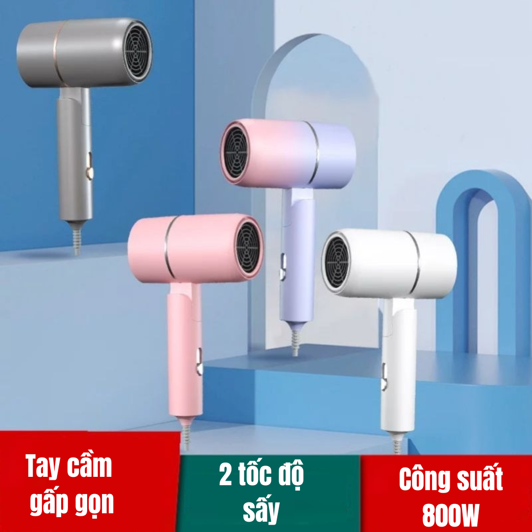 Máy sấy tóc mini gấp gọn 800W sấy tóc tạo kiểu chuyên nghiệp mang đi du lịch