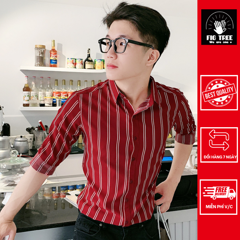 Áo sơ mi nam sọc đỏ thời trang siêu hot
