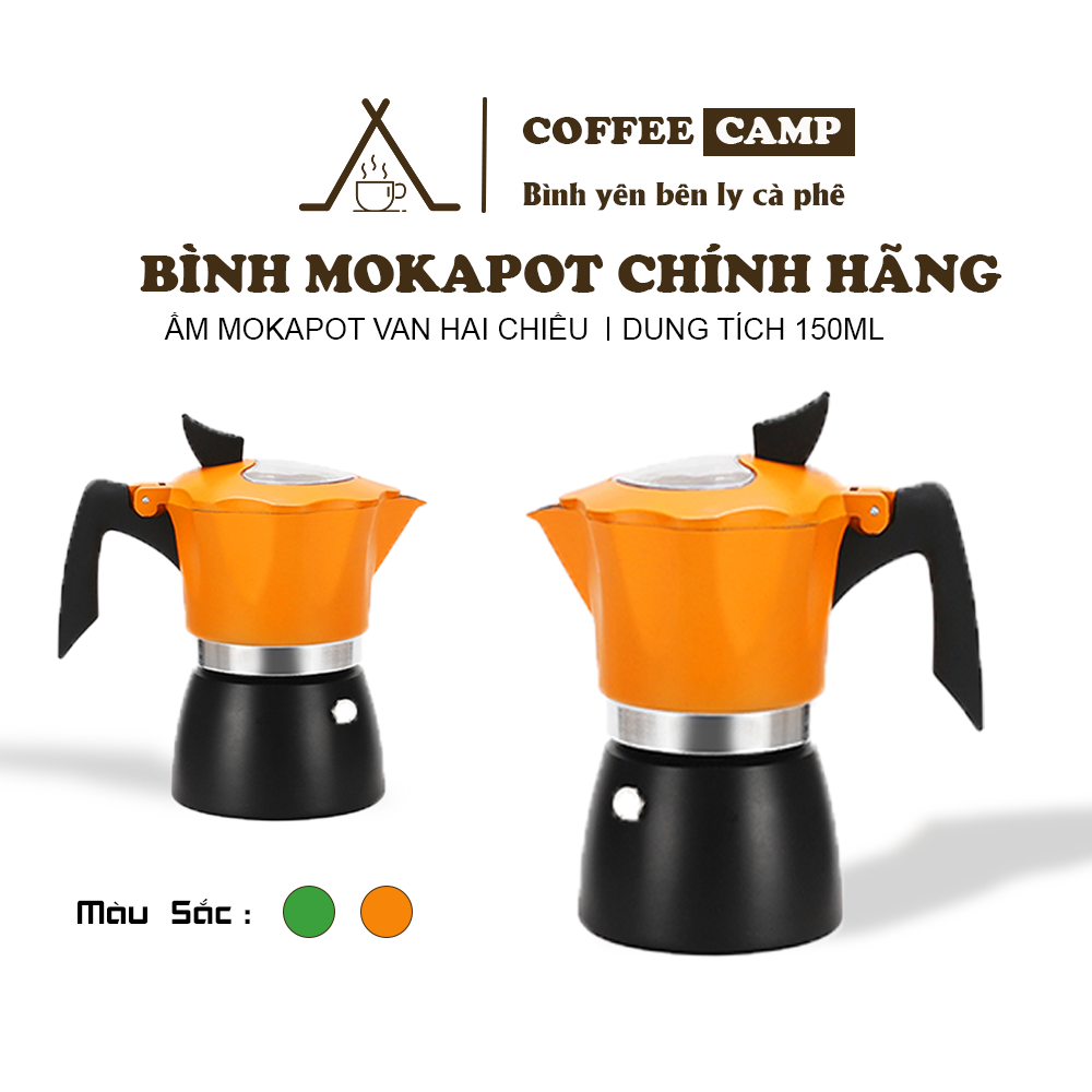 Ấm pha cà phê Mokapot - Bình pha cà phê Mokapot 150ml Chính Hãng tiêu chuẩn Châu Âu, Chất liệu hợp kim nhôm, An toàn với van hai chiều