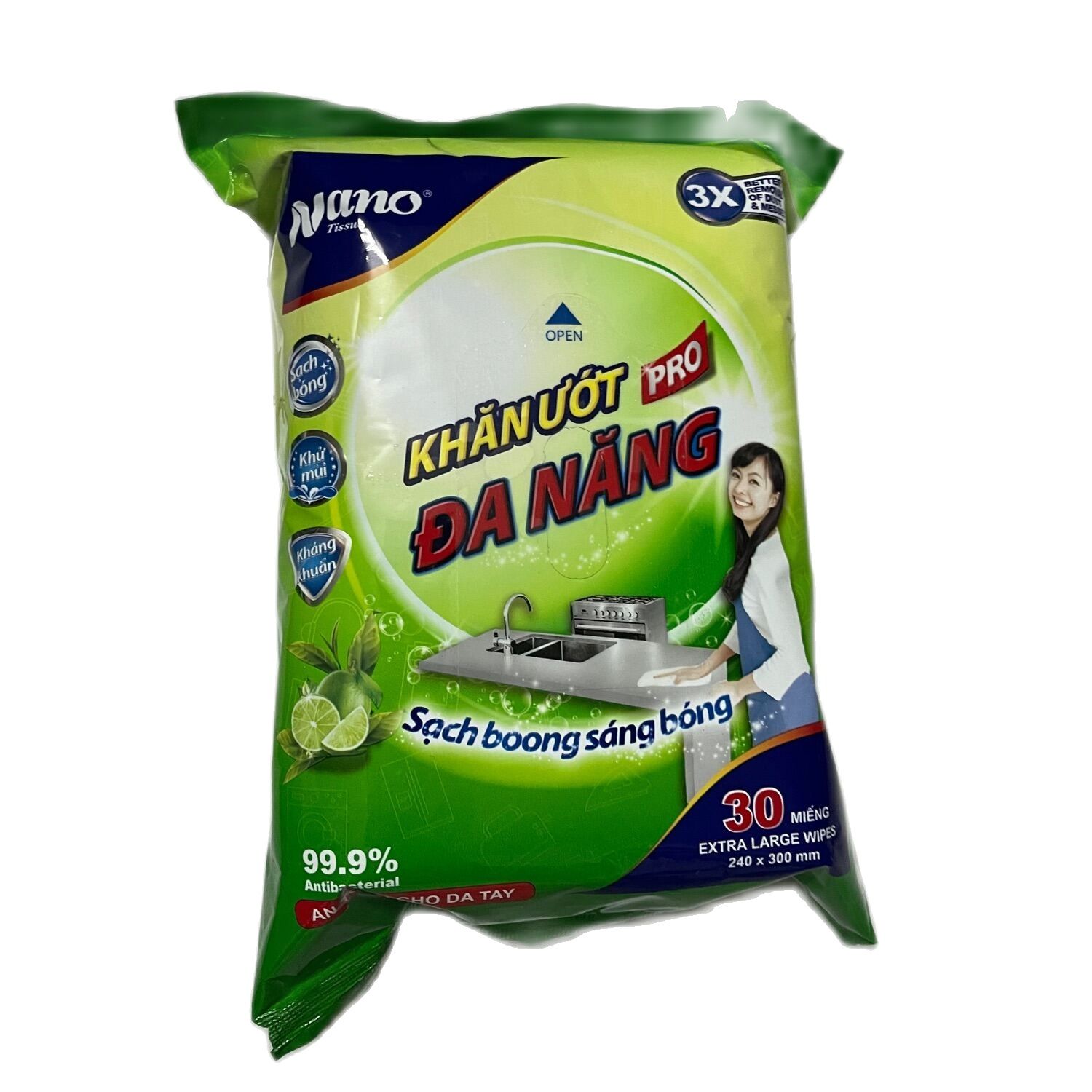 Khăn giấy ướt đa năng nano 30 tờ an toàn cho da tay