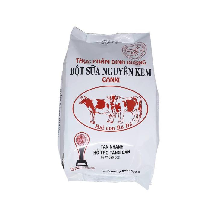 Túi Sữa Bột Nguyên Kem Hai Con Bò Đỏ (500g/túi)