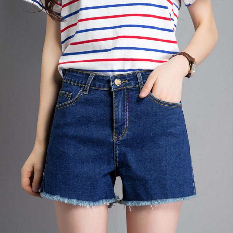 Quần đùi nữ ngang gối quần short jean nữ chất bò co giãn lưng cao