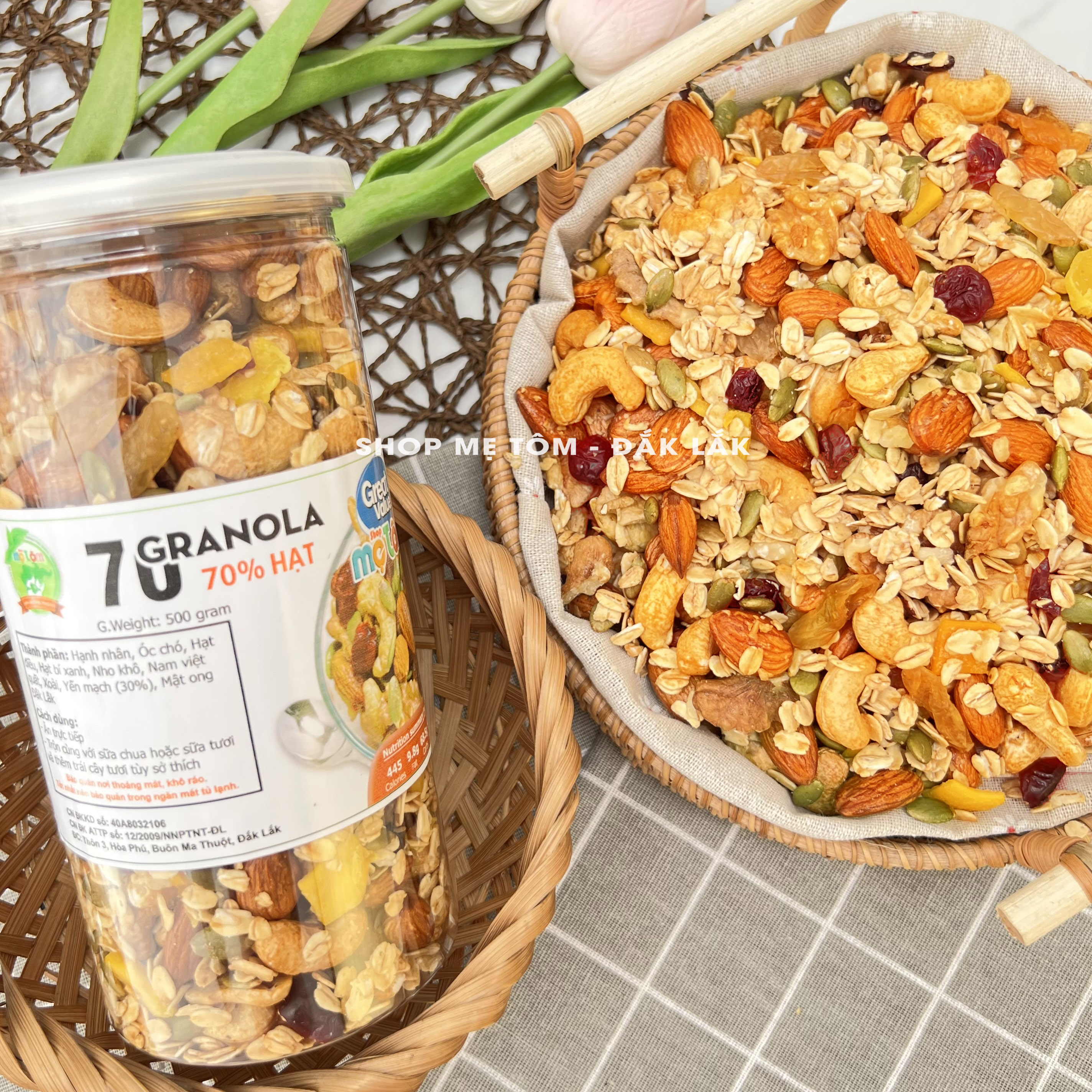 Granola 70% Hạt 30% Yến Mạch (Nướng Mật Ong Không Đường - Ăn Kiêng Giảm Cân, Tăng Cân) HẠT MIX, NGŨ CỐC ĂN KIÊNG, GRANOLA GIẢM CÂN Eatclean bepngon