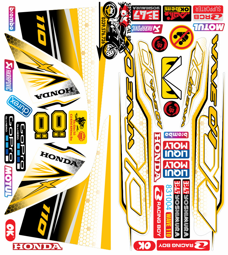 Tem Rời WAVE ALPHA 110 TRẮNG VÀNG MÃ 831004 - DÁN WAVE TRẮNG (Tem 3 Lớp Chống Bay Màu)