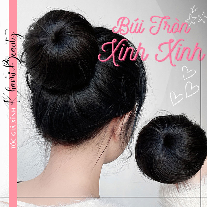 Tóc giả búi củ tỏi Khami Beauty, búi tròn sợi tơ, có dây rút tiện lợi