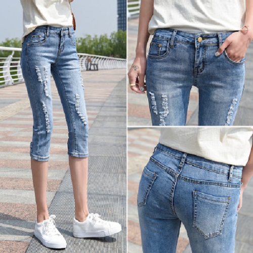 Quần jean lửng co giãn Quảng Châu cho nữ LS_Q082