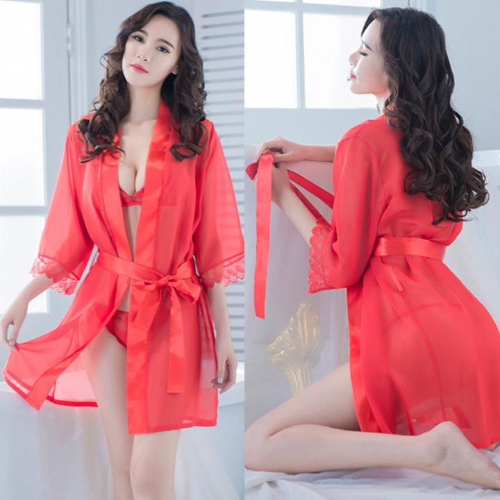 [HCM]Set Áo Choàng ngủ sexy kèm bra và quần chip ren lọt khe quyến rũ với 4 màu siêu xinh