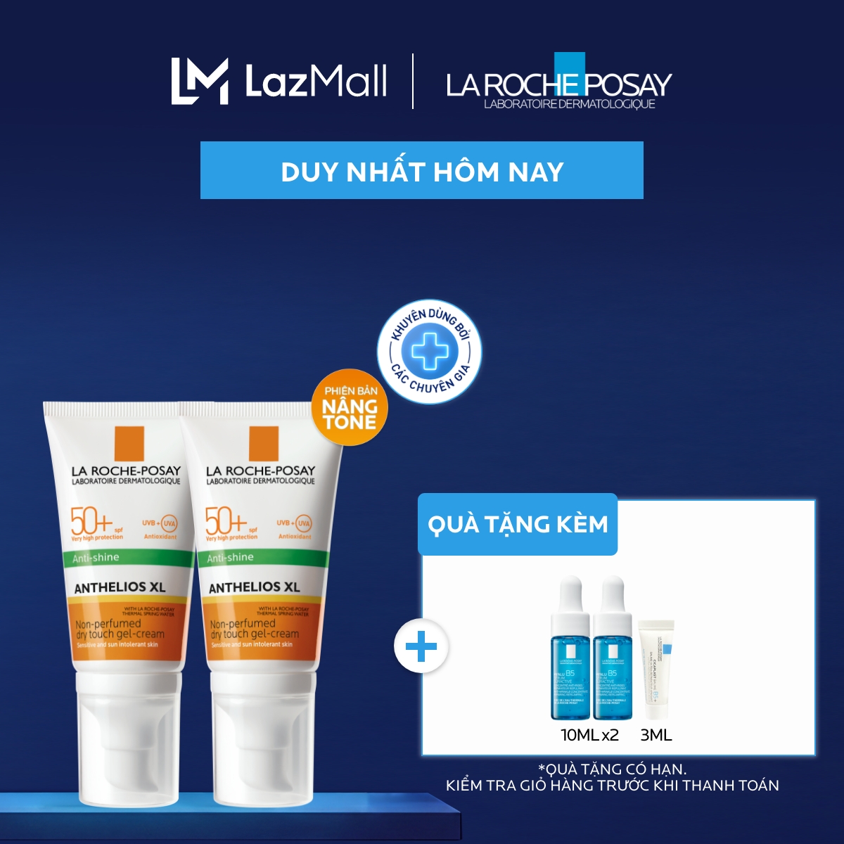 Bộ đôi kem chống nắng nâng tone cho da dầu La Roche-Posay Anthelios XL SPF50+ PA++++ 50ml