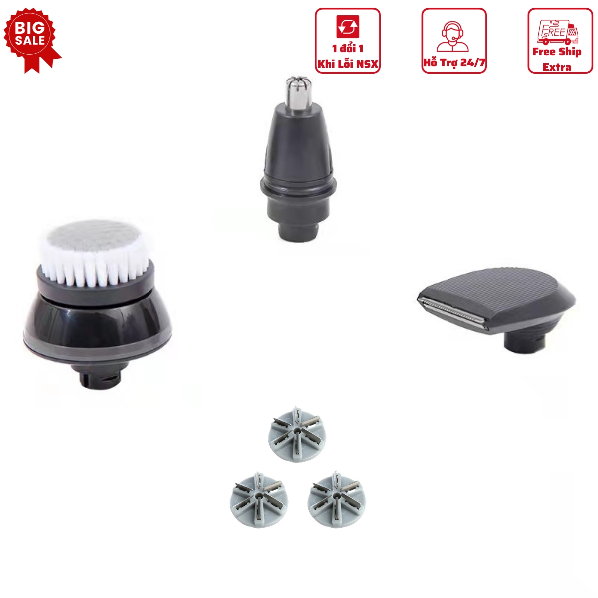 Phụ kiện máy cạo râu dòng 9D Shaver, 6D Shaver, 4D Shaver... gồm lưỡi dao máy cạo râu, đầu tỉa lông mũi, đầu tông đơ, đầu rửa mặt thay thế cho máy cạo râu