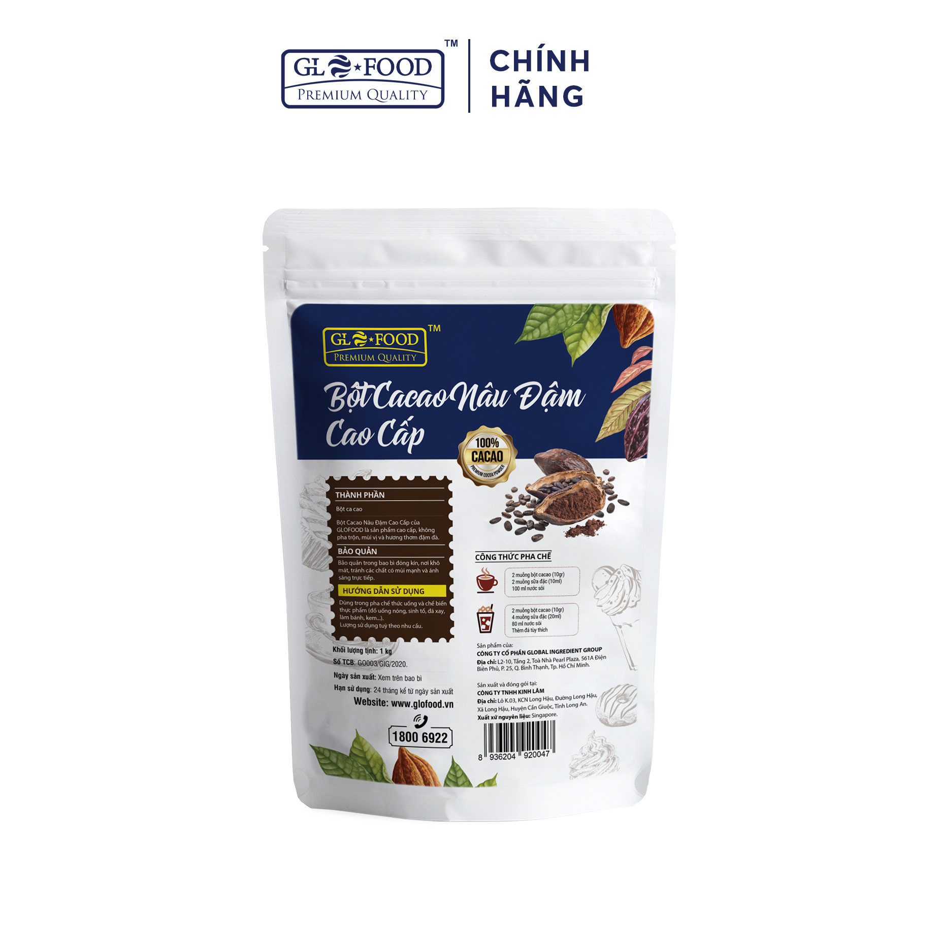 BỘT CACAO NÂU ĐẬM CAO CẤP 1 KG (XUẤT XỨ NGUYÊN LIỆU SINGAPORE)