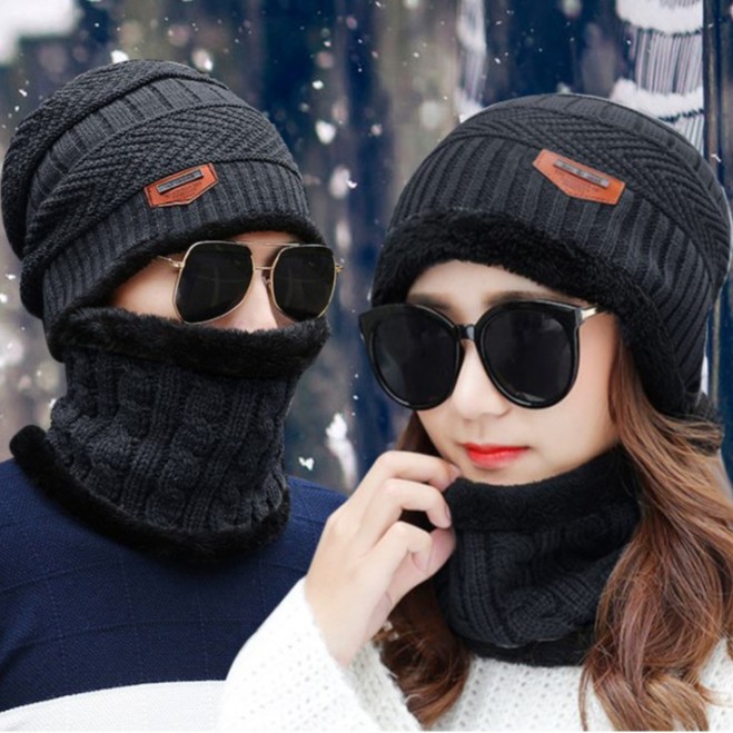 [TẶNG KÈM KHĂN]Set khăn mũ len cao cấp cho cả nam và nữ - Mũ nón kèm khăn len lót lông siêu ấm thời trang phong cách (shop giao màu ngẫu nhiên)