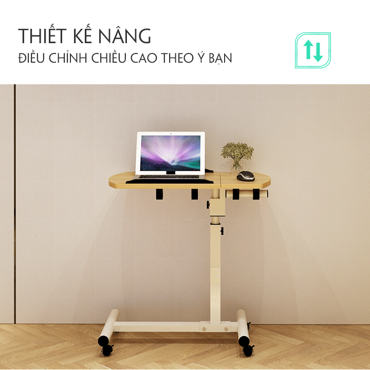 Bàn Laptop đa năng di động, dể dàng điều chỉnh độ cao phù hợp, có bánh xe để di chuyển và có khóa bánh
