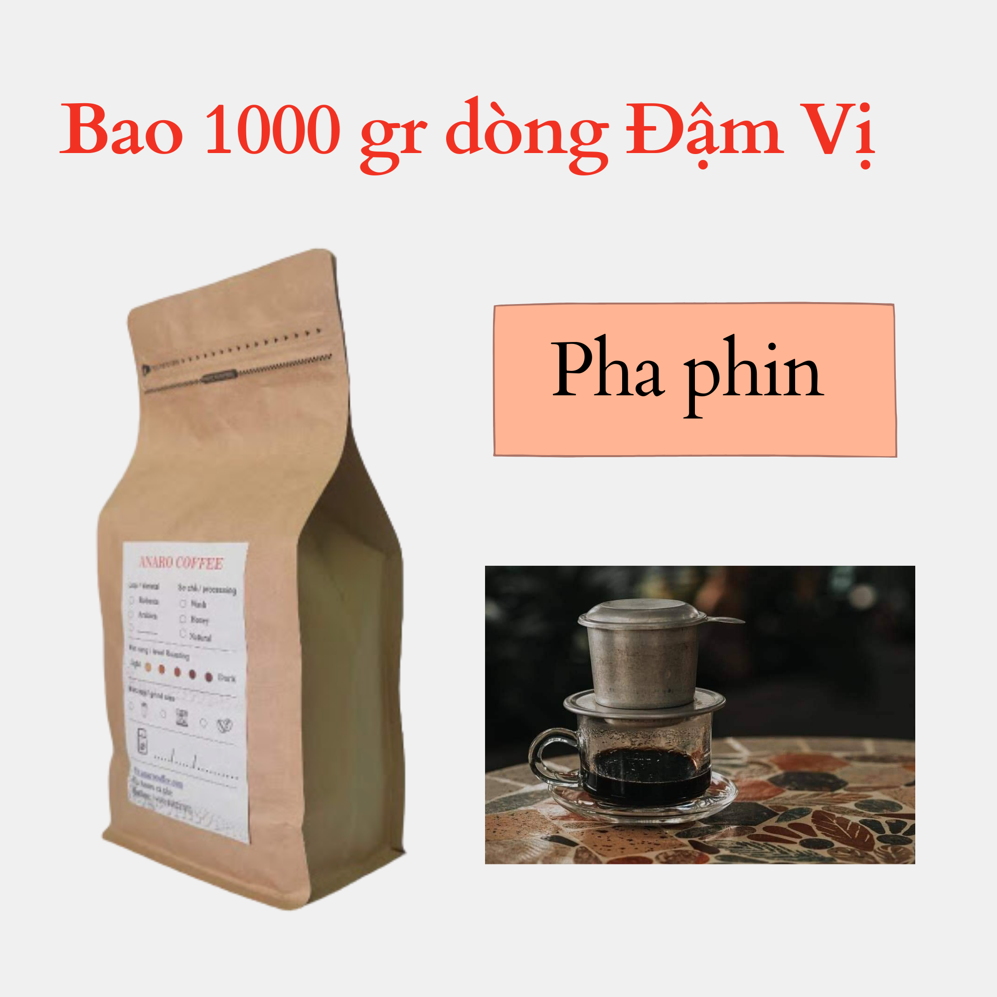 Cà phê nguyên hạt đậm vị Robusta : Arabica với mức rang medium / dark dành cho gu cà phê nóng sữa vị cà phê thanh đầm không cháy đắng nhẹ anaro coffee