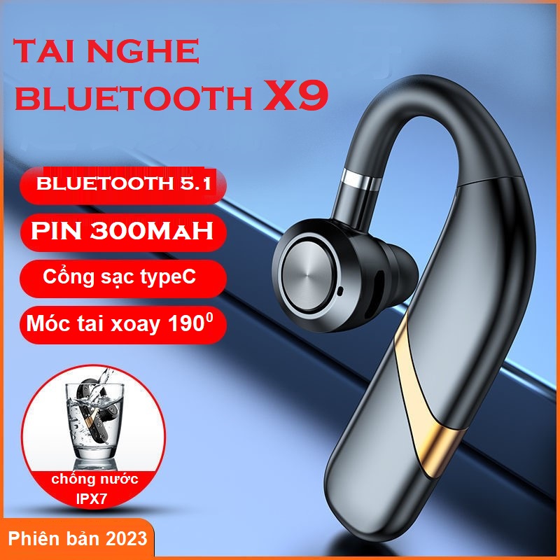 Tai nghe bluetooth,tai nghe bluetooth khong day xoay 180 độ ,model X9 , chống nước, kết nối 5.0,pin 300mAh, nghe nhạc 30h, đàm thoại 36h , sạc nhanh typeC