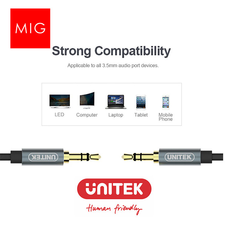 Cáp loa 2 đầu 1 mét jack 3.5mm to 3.5mm unitek y-c 926abk - yc926abk - mig phụ kiện công nghệ shop