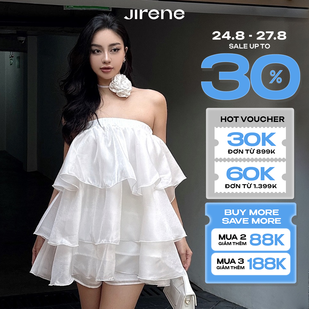 Sale up to 30% + vc 170k || sale up to 50% +vc 100k || jirene bộ waves cúp ngực nhún bèo