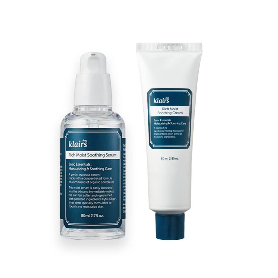 Bộ 2 sản phẩm cấp nước chuyên sâu chống oxy hoá Klairs rich moist soothing serum and cream full size