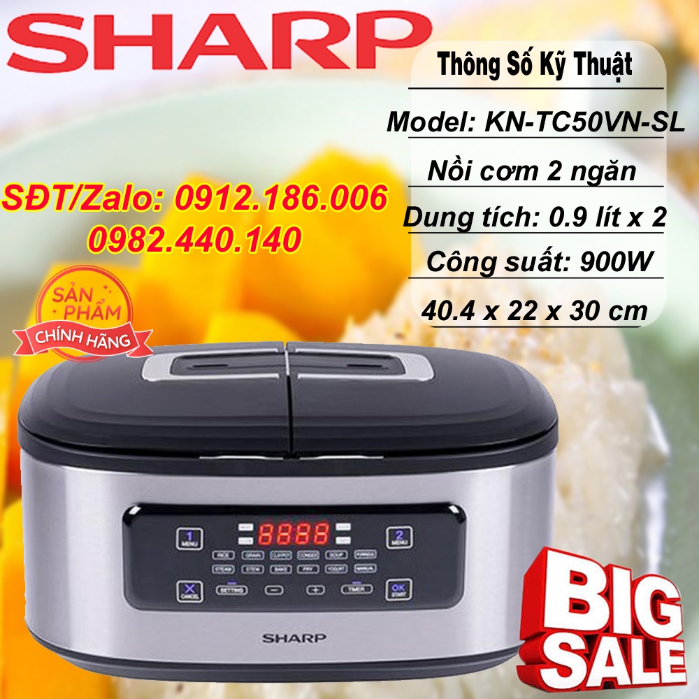 Nồi cơm 2 ngăn đa năng sharp 1.8 lít kn-tc50vn-sl bạc