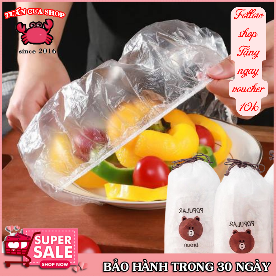 [Tặng kèm túi gấu] Combo 100 chiếc màng bọc thực phẩm có chun co dãn tái sử dụng nhiều lần, túi nilong bọc thực phẩm, túi bọc nilong bọc thức ăn, TuanCua