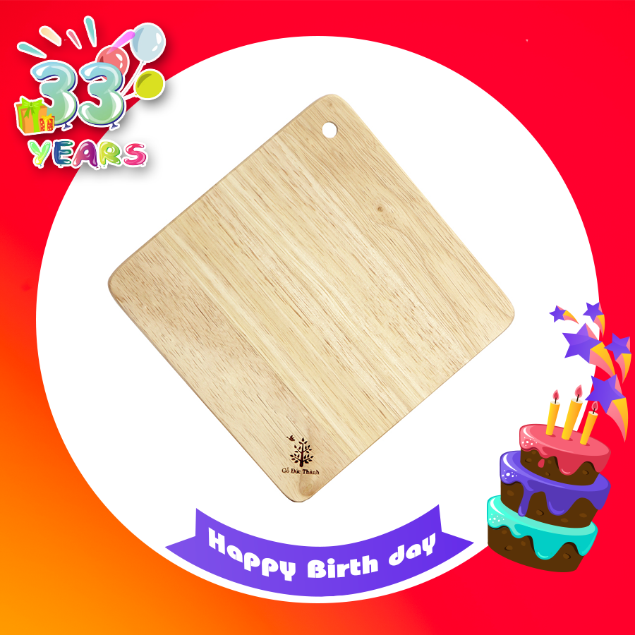 Thớt gỗ vuông mỏng, có lỗ treo Đức Thành 03901
