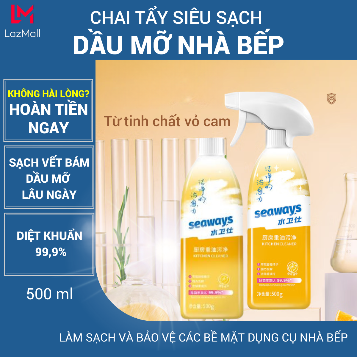 Chai xịt bọt tuyết -tẩy dầu mỡ vệ sinh nhà bếp seaways - tẩy rửa đa năng 500ml