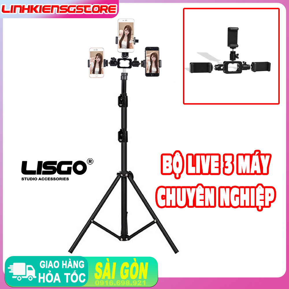 Bộ chân quay 2m 3 kẹp điện thoại quay tik tok livestream review sản phẩm dựng phim[3K-3Q30-Q1-2M]