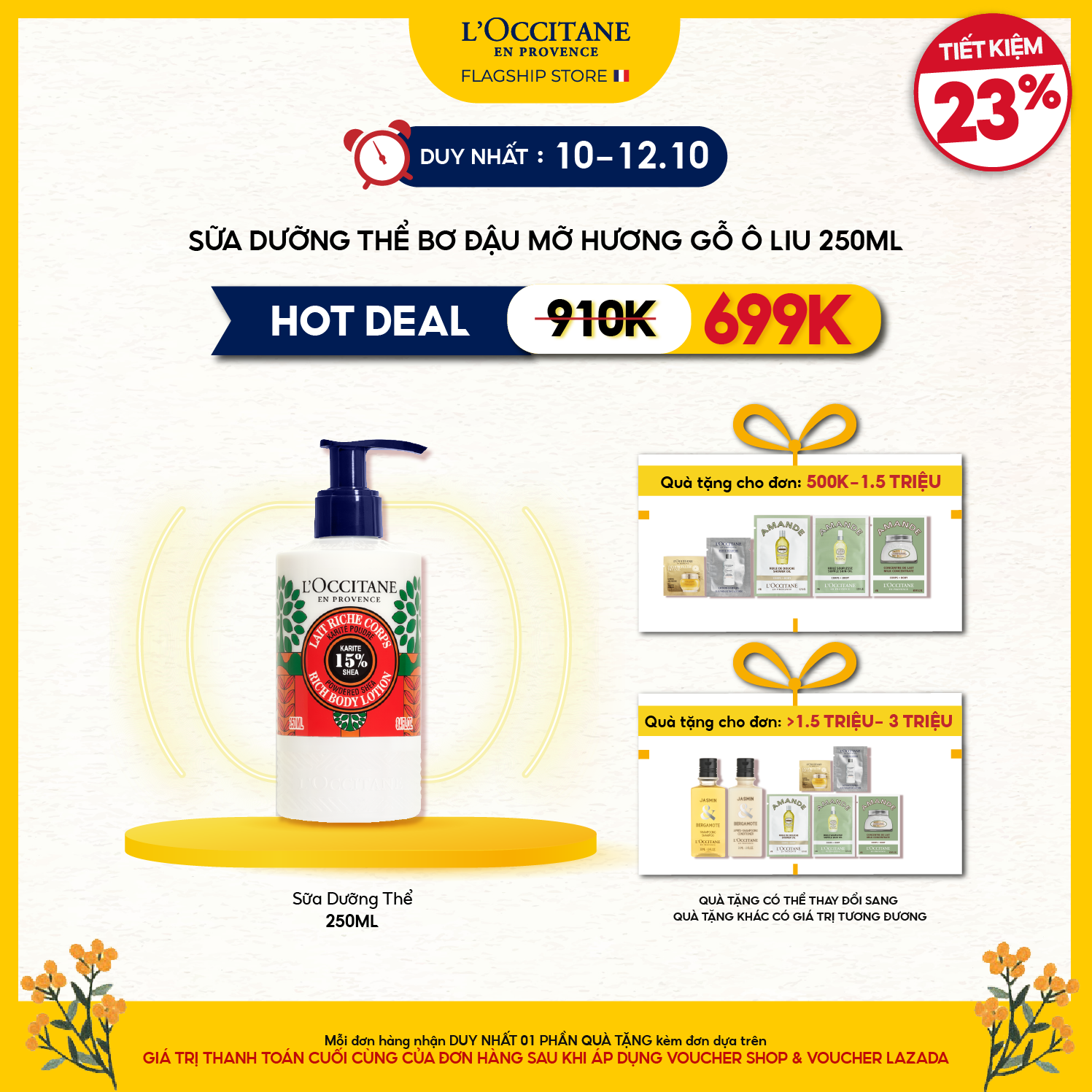 Phiên Bản Giới Hạn Sữa Dưỡng Thể Bơ Đậu Mỡ Hương Gỗ Olive L'Occitane Powdered Shea Rich Body Lotion 250ml